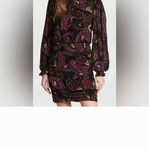 FARM Rio Black and Purple Long Sleeve Dress